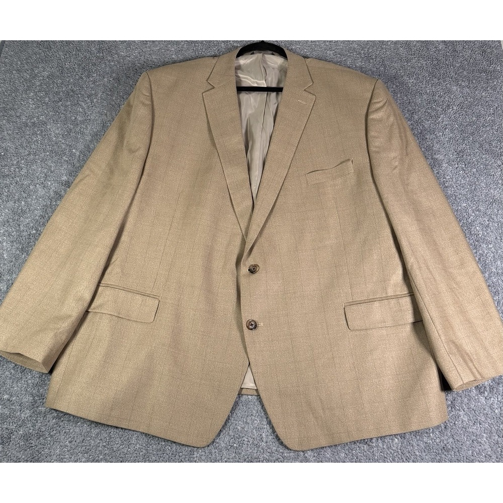 Ralph Ralph Lauren 54R Tan Brown Windowpane Plaid Silk Wool Sport Coat Blazer
